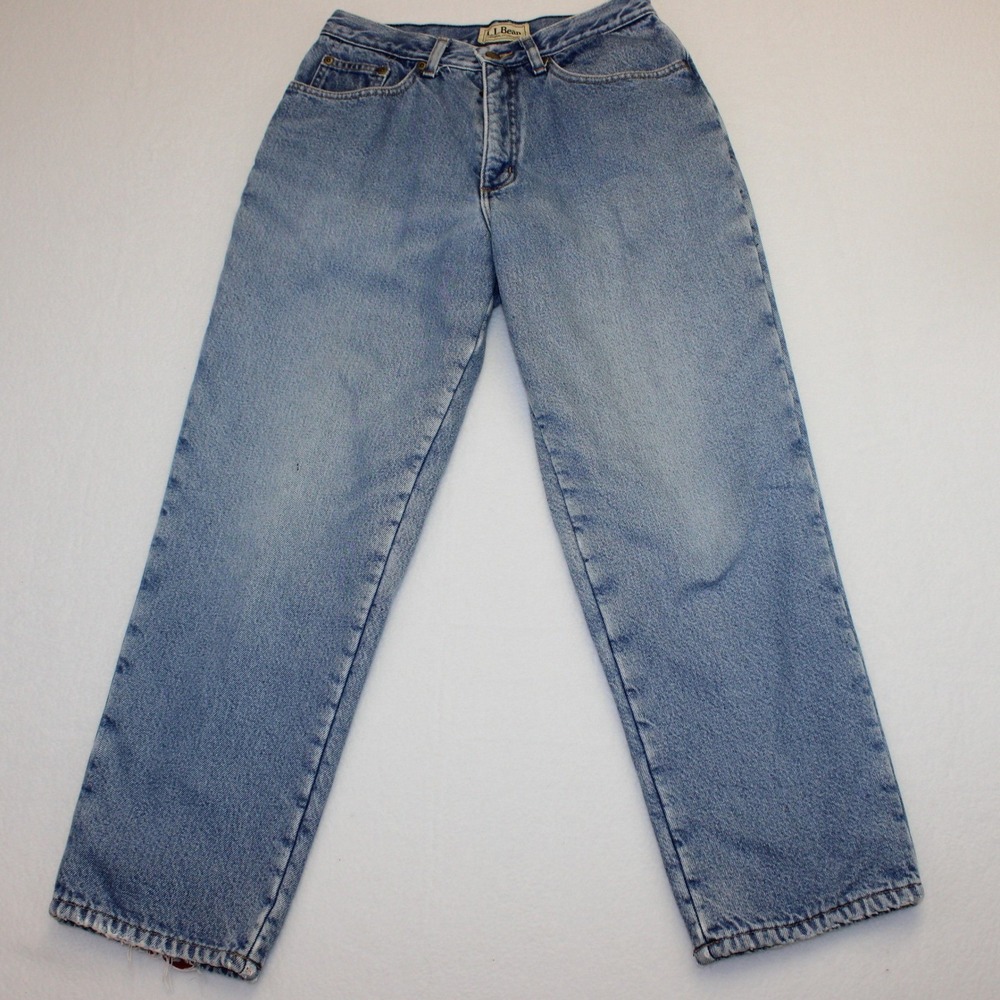 LL Bean Fleece Lined Jeans Womens 10 Petite Relaxed Fit Blue Denim High Rise